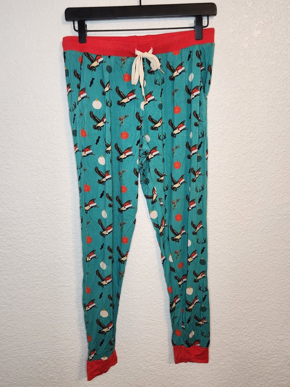 Finkie Rae Bamboo Kids Teal Bird Print Pajama Pants with Red TrimSize L